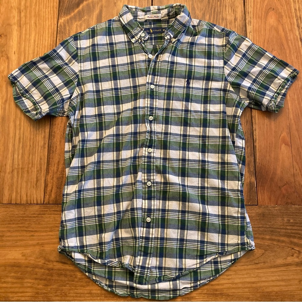 Ralph Lauren Bleeding Madras Plaid Short Sleeve Button Down Shirt